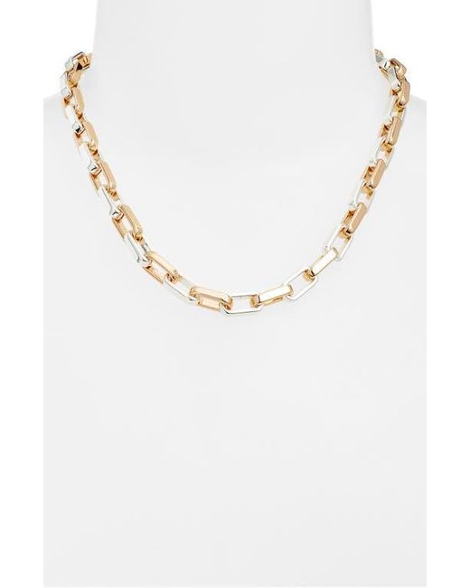 Open Edit Metallic Two Tone Rectangle Link Chain Necklace