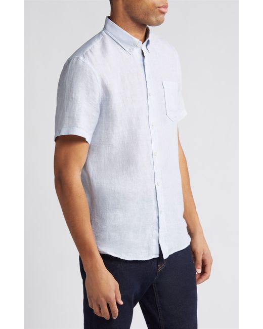 Nordstrom White Trim Fit Short Sleeve Linen Button-down Shirt for men