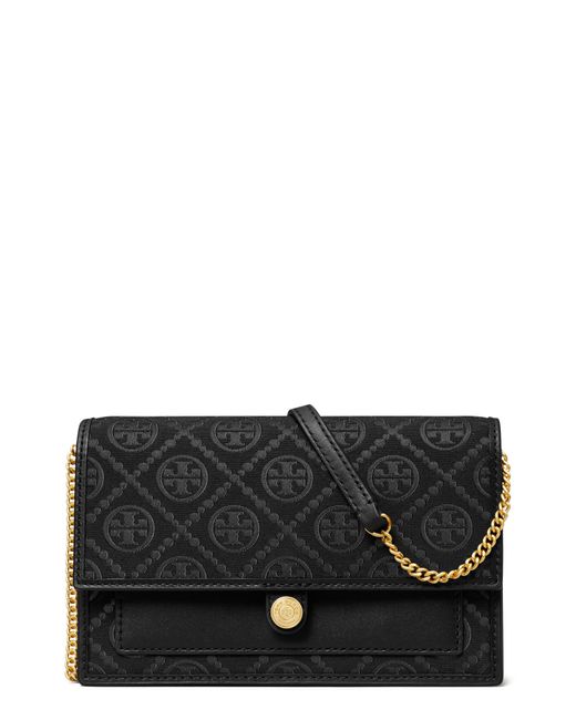 Tory Burch Black T Monogram Wallet On A Chain