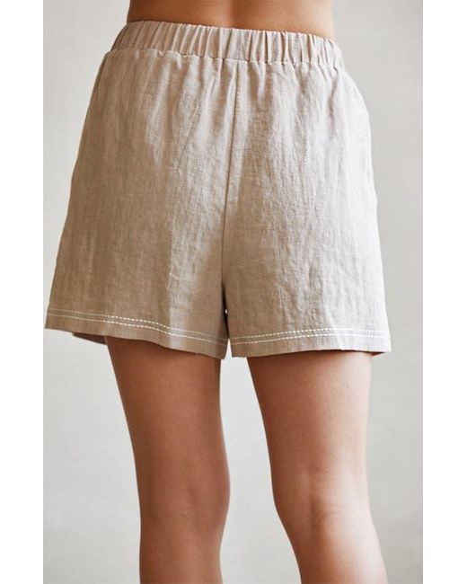 Crescent Natural Contrast Stitch Linen Shorts