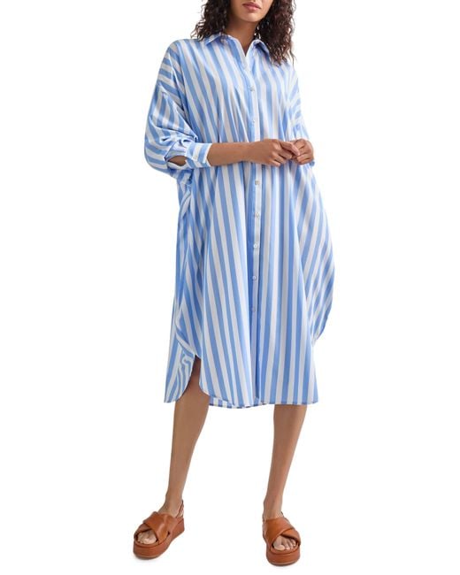 Misook Blue Stripe Oversize Shirtdress