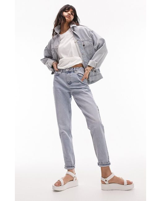 TOPSHOP Blue High Waist Tapered Mom Jeans