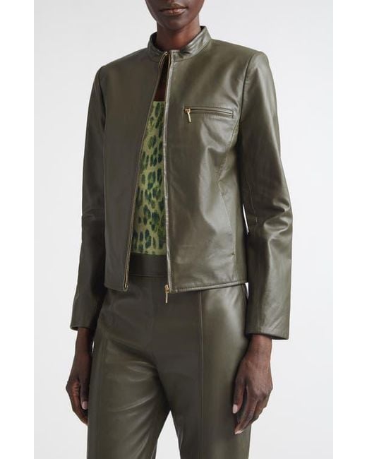 St. John Green Zip Pocket Leather Jacket