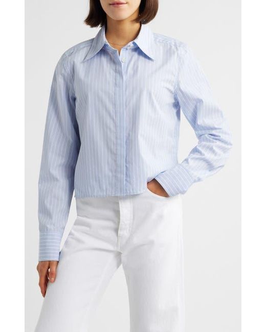 FRAME Blue The Modern Collar Stripe Crop Button-Up Shirt