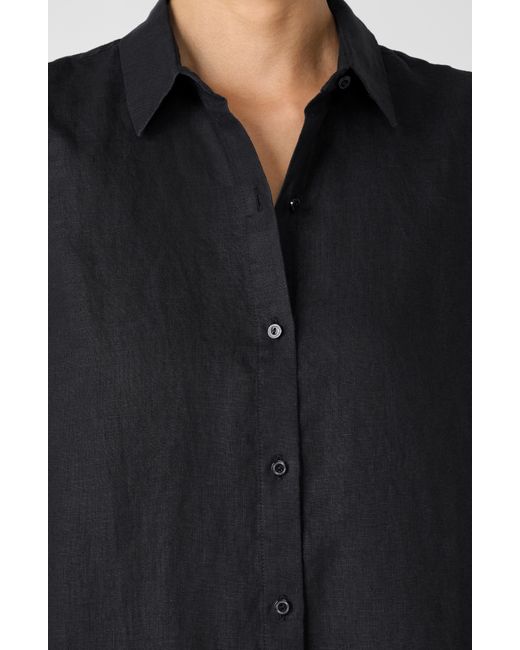 Eileen Fisher Black Classic Sleeveless Organic Linen Button-up Shirt