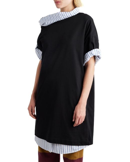 Dries Van Noten Black Layered Short Sleeve Cotton Sweatshirt Dress