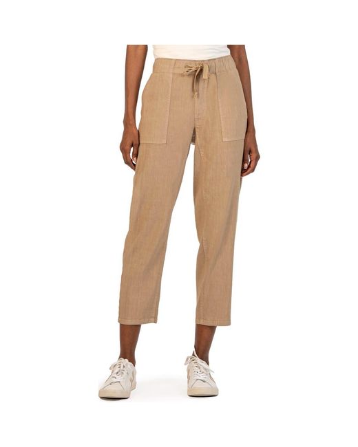 Kut From The Kloth Natural Rosalie Linen Blend Crop Drawstring Pants