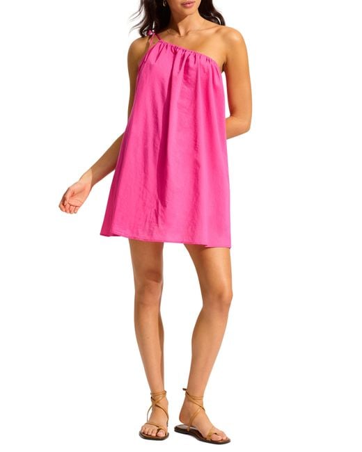 Seafolly Pink One Shoulder Cotton Cover-up Dress