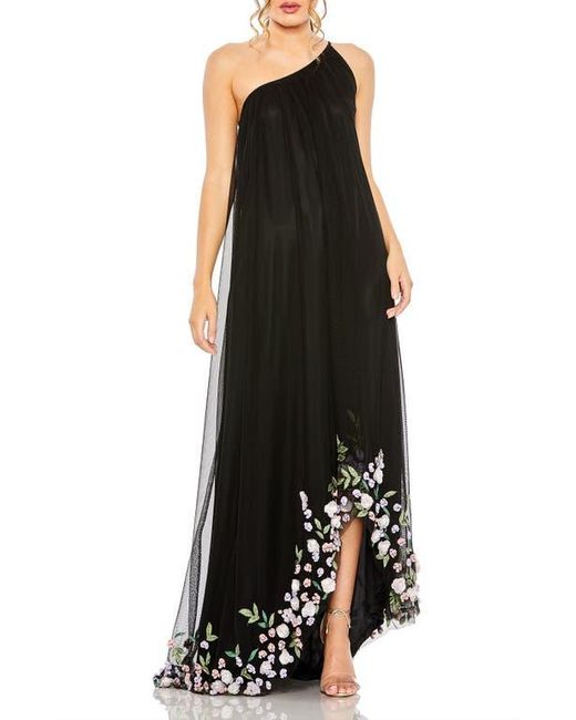 Mac Duggal Black One Shoulder Trapeze Embellished High Low Gown