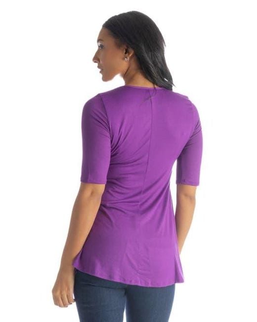 24seven Comfort Apparel Purple Elbow Sleeve Swing Tunic Top