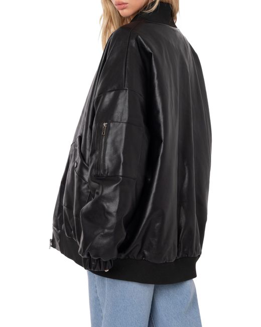 Edikted Black Oversize Faux Leather Bomber Jacket