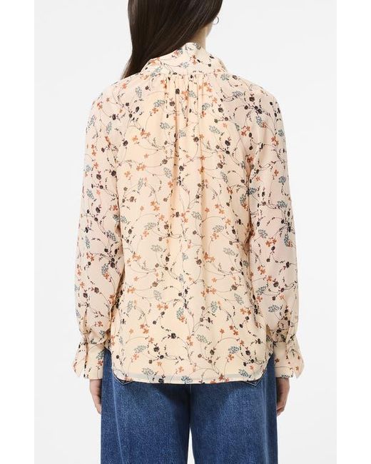 French Connection Natural Leithia Floral Chiffon Tie Neck Top