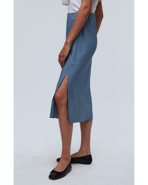 Madewell Blue Crinkled Satin Slip Skirt