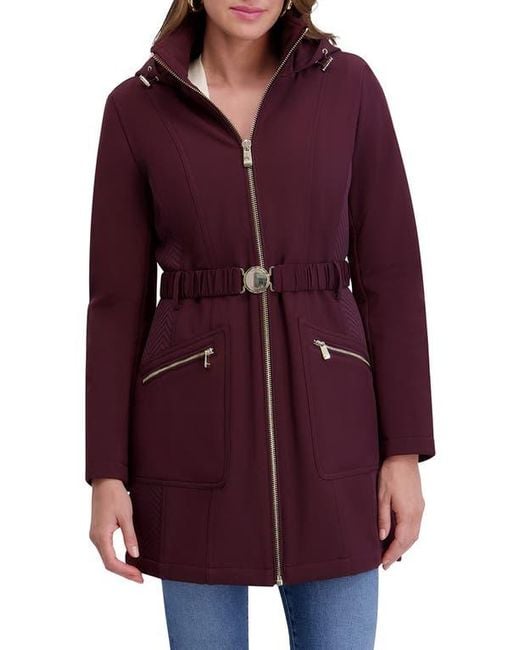 Kensie Red Soft Shelled Hooded Belted Zip-Up Coat