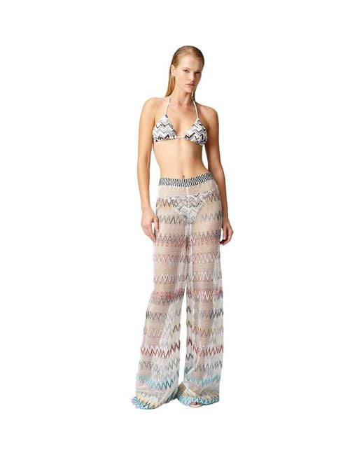 Missoni White Zig Zag Mesh Cover-Up Trousers With Sequins