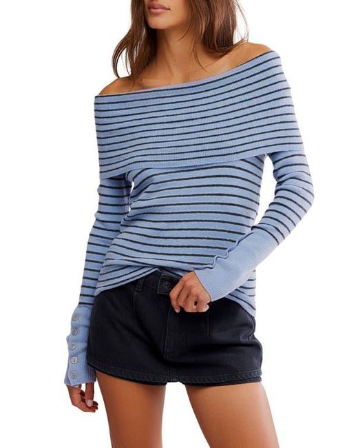 Free People Blue Evergreen Off The Shoulder Sweater