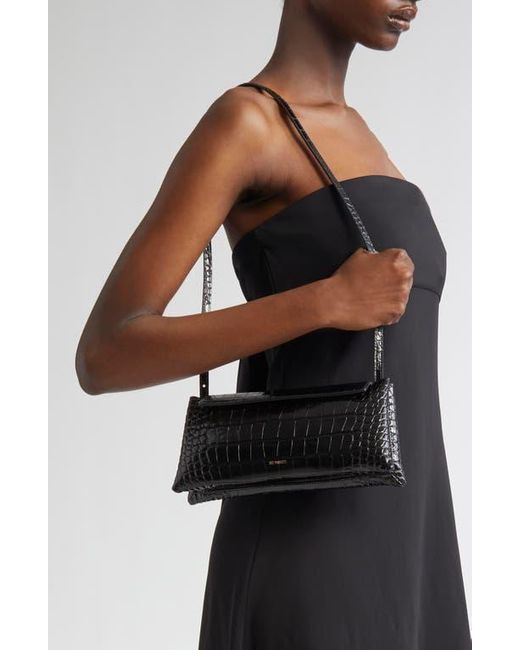 REE PROJECTS Black Elieze Croc Embossed Patent Leather Clutch