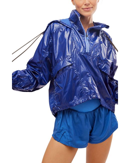 Fp Movement Blue Spring Showers Water Resistant Packable Rain Jacket