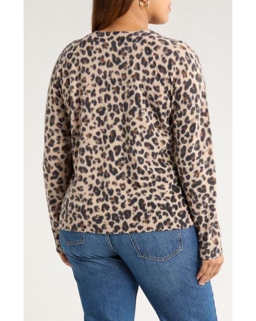 Caslon Black Leopard Print Raglan Wool & Cashmere Sweater