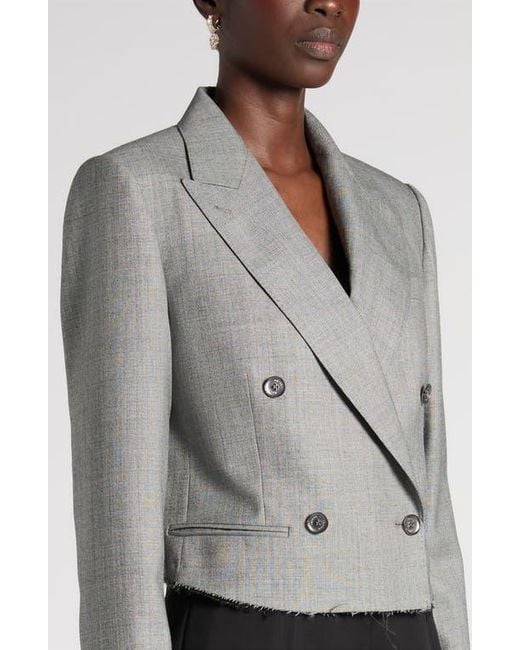 McQueen Gray Crop Double Breasted Wool Blazer