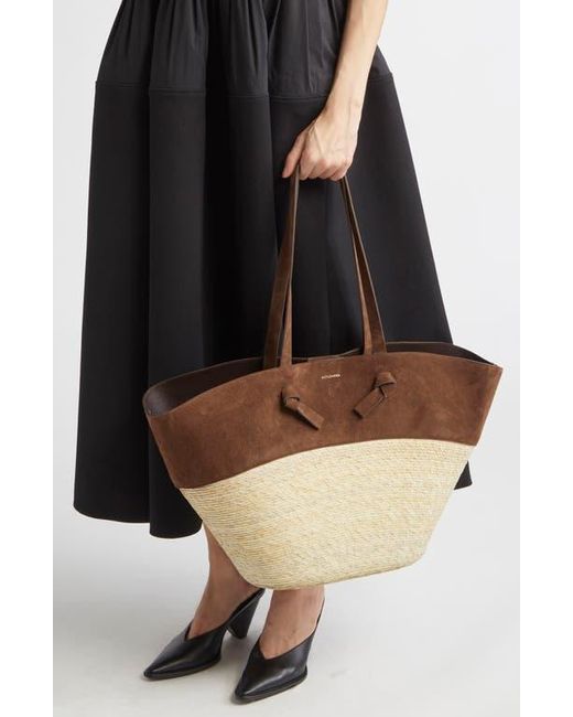 Altuzarra White Large Knot Straw & Leather Tote