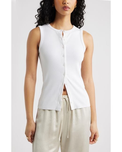 Open Edit White Rib Button-Up Tank
