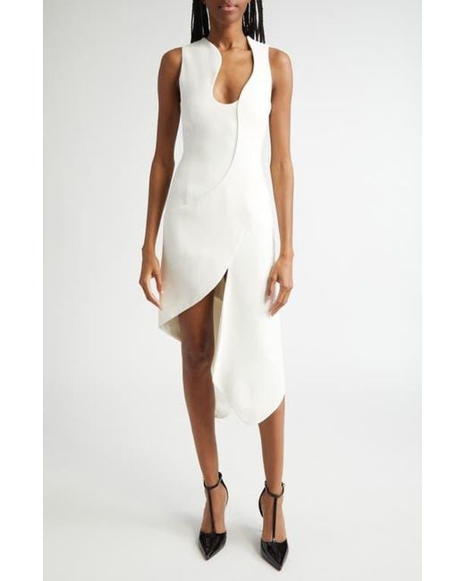 Ferragamo White Asymmetric Sleeveless Stretch Crepe Dress