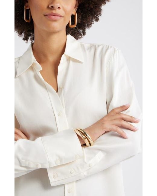 Open Edit Metallic Watery Rectangular Hoop Earrings