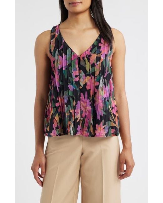 Vince Camuto Red Print Pleated Tank