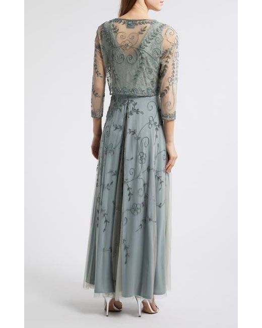 Pisarro Nights Gray Beaded Mesh Gown With Jacket