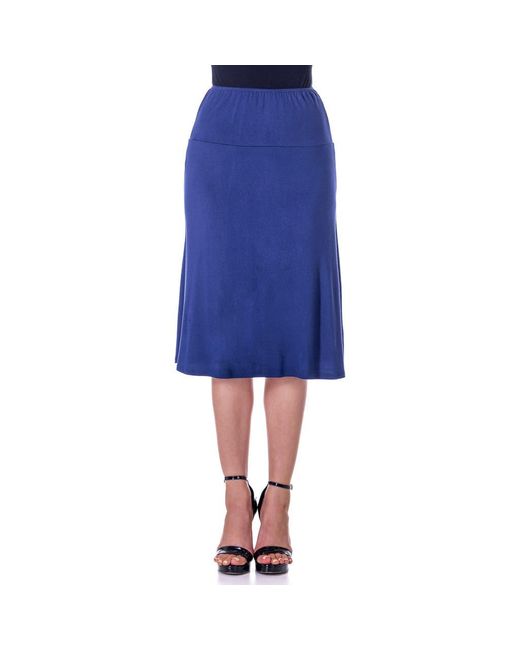 24seven Comfort Apparel Blue A-Line Elastic Waist Knee Length Skirt