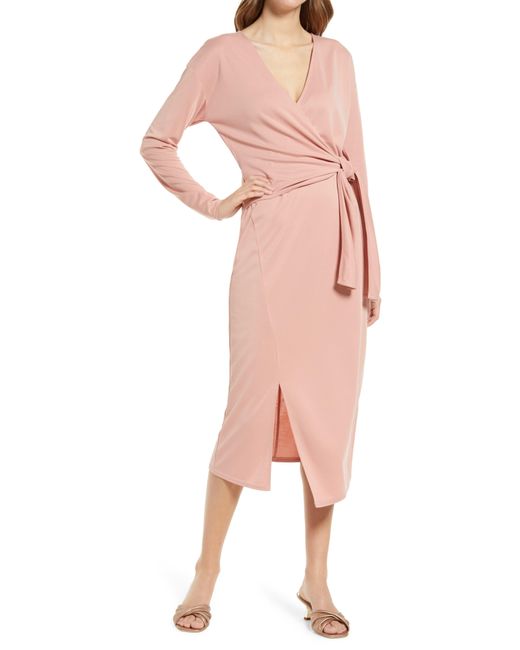 Halogen® Pink Halogen(r) Cross Front Long Sleeve Dress