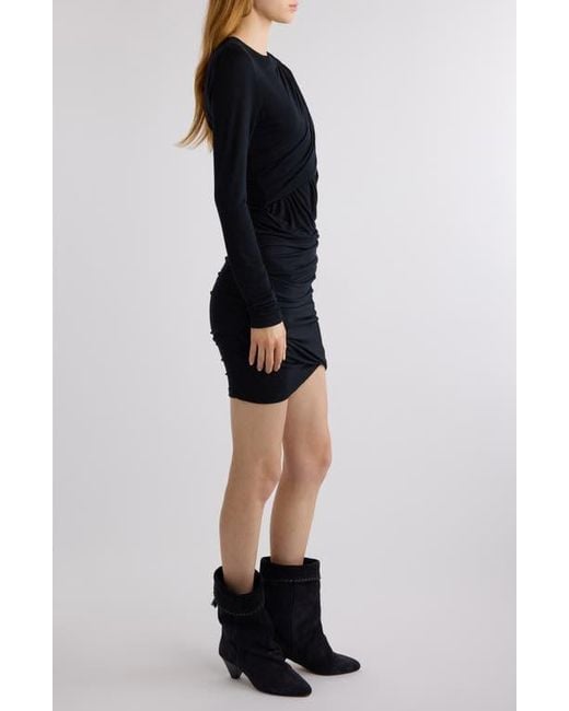 Isabel Marant Black Denise Shirred Long Sleeve Body-Con Minidress