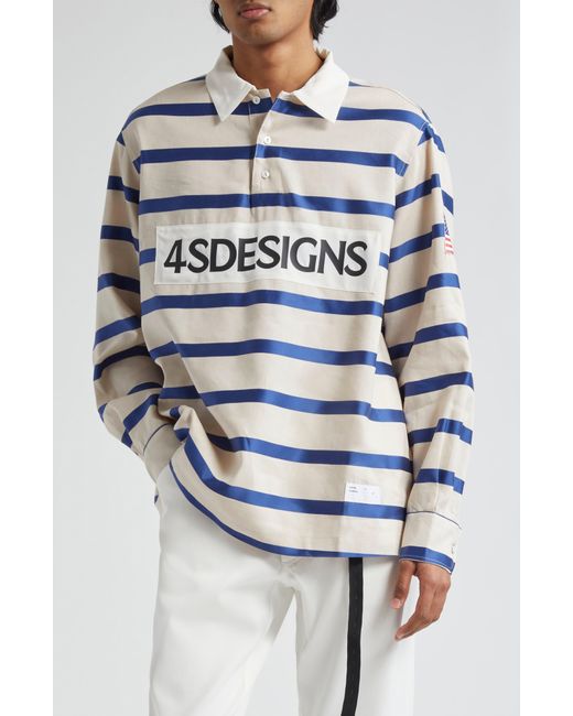 4SDESIGNS Gray Oversize Stripe Lyocell & Linen Rugby Shirt for men