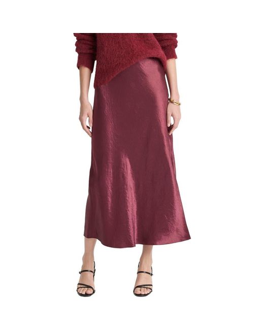 Vince Red Side Slit Matte Satin Slip Skirt