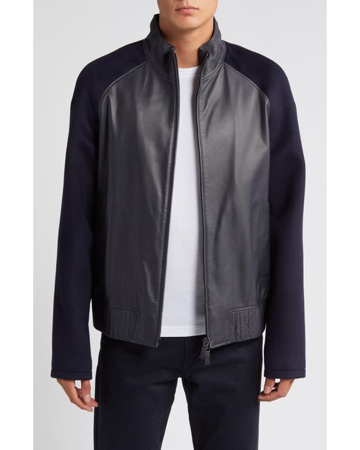 Emporio Armani Black Wool Sleeve Leather Jacket for men