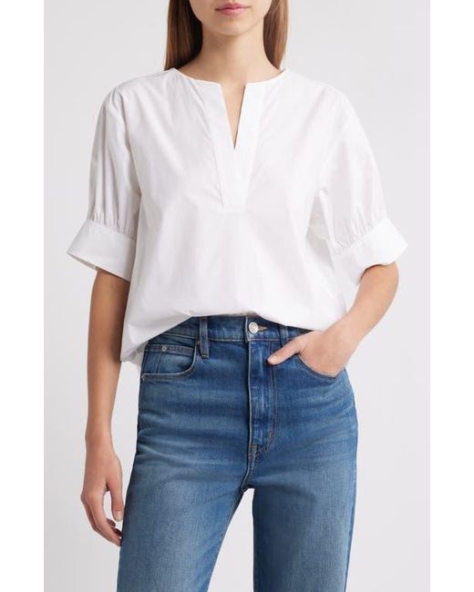 FRAME White Split Neck Organic Cotton Popover Top