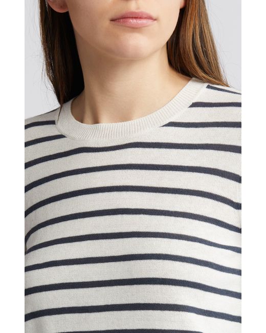 FRAME White Stripe Ruched Sleeve Sweater