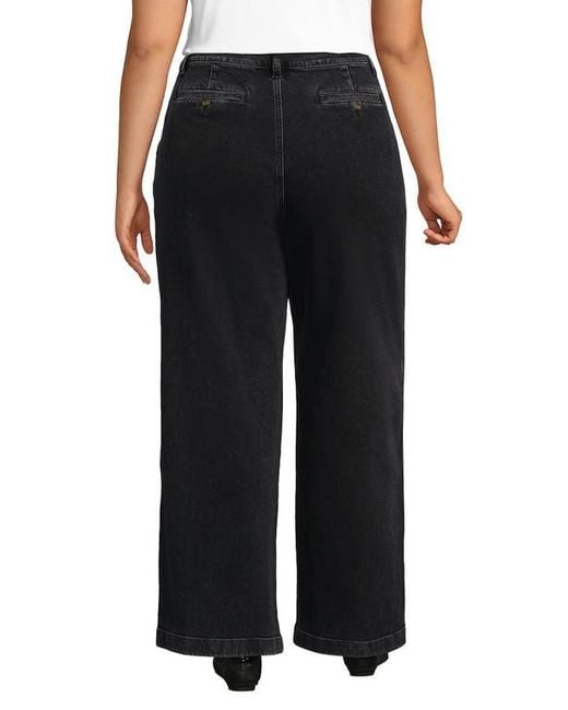 Lands' End Black High Rise Soft Denim Pleated Wide Leg Trousers