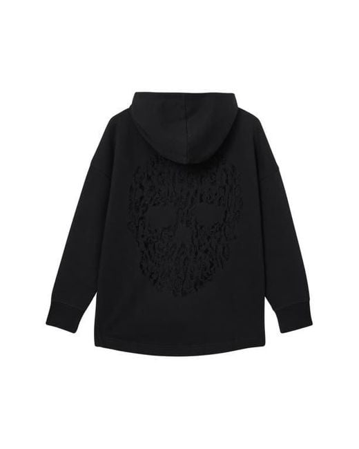 AllSaints Black Craneo Etienne Snakeprint Detail Cotton Blend Hoodie
