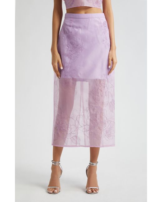 Cinq À Sept Purple Etta Floral Embroidered Maxi Skirt