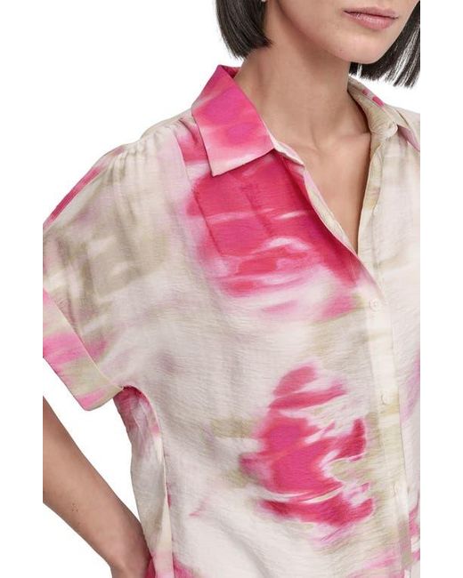 DKNY Abstract Print Textured Short Sleeve Button-Up Shirt