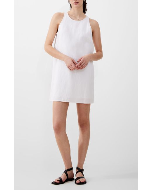 French Connection White Birdie Sleeveless Linen Blend Shift Dress