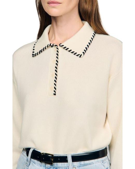 Sandro Multicolor Contrast Polo-Neck Knit Sweater