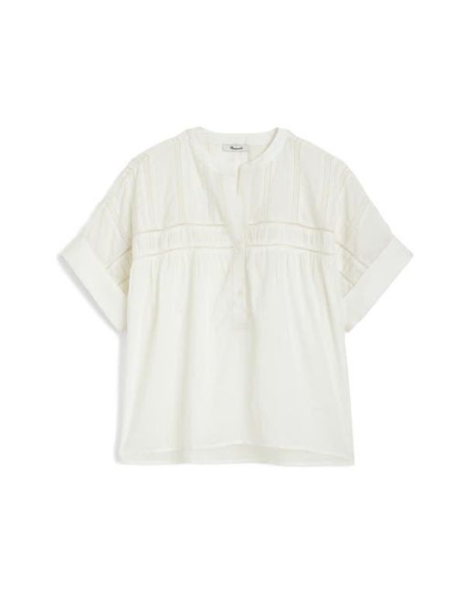 Madewell White Lace Inset Pintucked Henley Top