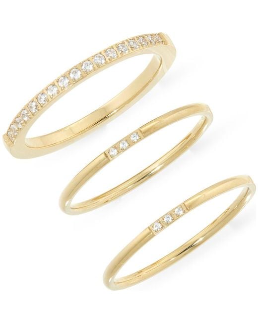 Nordstrom Metallic Set Of 3 Waterproof Cubic Zirconia Skinny Band Rings