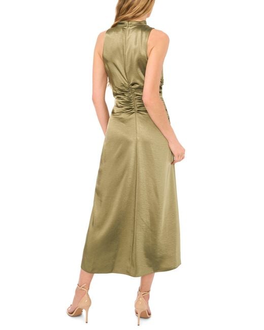 Parker Green The Ayla Ruched Satin Midi Dress