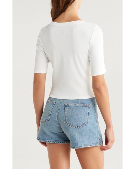 PAIGE White Evette Short Sleeve Button-Up Sweater