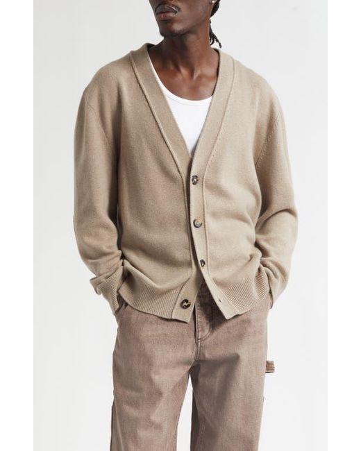 Bottega Veneta Brown Classic Cashmere Blend V-Neck Cardigan With Intrecciato Leather Elbow Patches for men