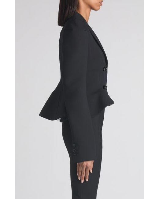Alexander McQueen Black Pleated Puff Shoulder Stretch Wool Crop Jacket